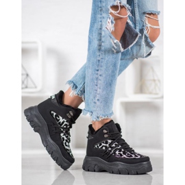 SHELOVET Leopard print sneakers sort 1