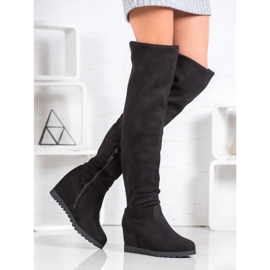 SHELOVET Suede Wedge Støvler sort 1