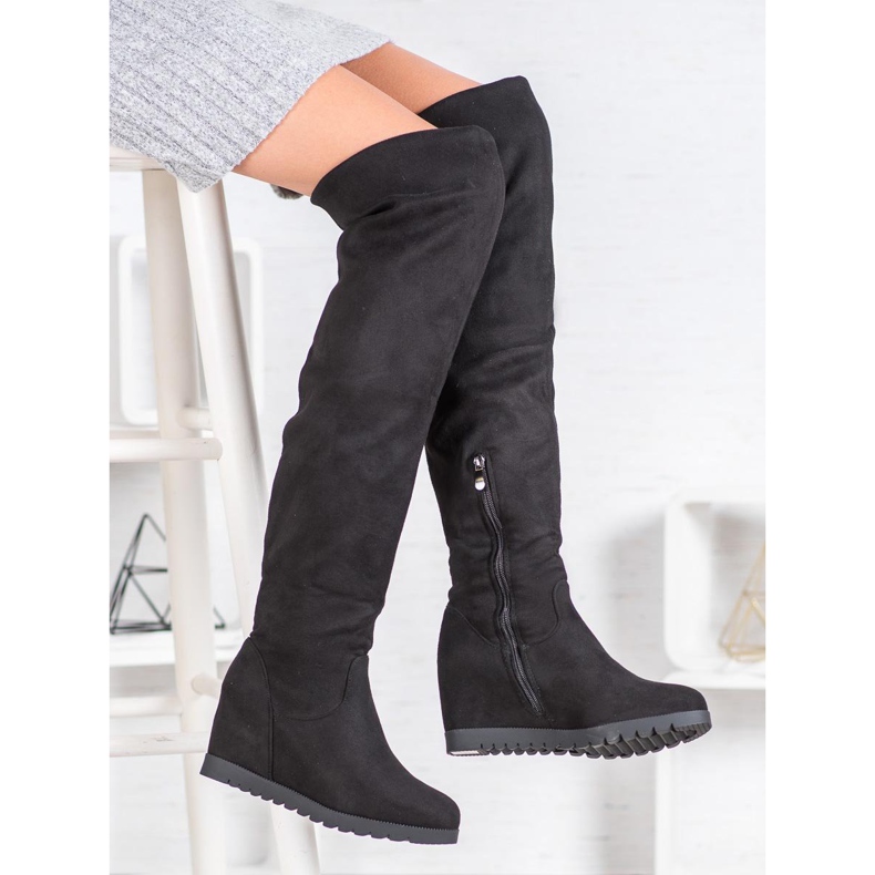 SHELOVET Suede Wedge Støvler sort 2