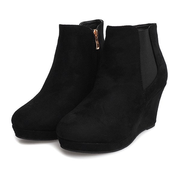 Suede Wedge Støvler YL061 Sort 2