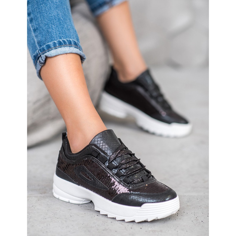 SHELOVET Sneakers med pailletter sort 1