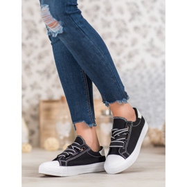SHELOVET Behagelige tekstilsneakers sort 1
