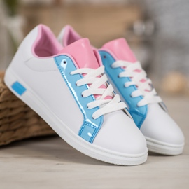 Ideal Shoes Moderigtige sneakers med øko -læder hvid blå lyserød flerfarvet 4