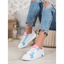 Ideal Shoes Moderigtige sneakers med øko -læder hvid blå lyserød flerfarvet 3