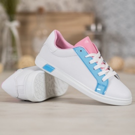 Ideal Shoes Moderigtige sneakers med øko -læder hvid blå lyserød flerfarvet 5