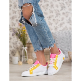 Ideal Shoes Moderigtige sneakers med øko -læder hvid orange lyserød flerfarvet gul 4