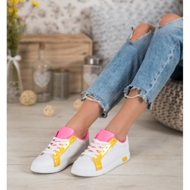 Ideal Shoes Moderigtige sneakers med øko -læder hvid orange lyserød flerfarvet gul 2