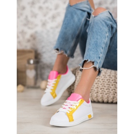 Ideal Shoes Moderigtige sneakers med øko -læder hvid orange lyserød flerfarvet gul 3