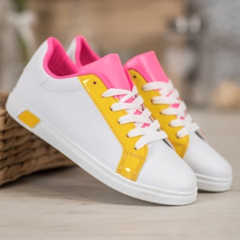 Ideal Shoes Moderigtige sneakers med øko -læder hvid orange lyserød flerfarvet gul 1