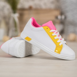 Ideal Shoes Moderigtige sneakers med øko -læder hvid orange lyserød flerfarvet gul 5