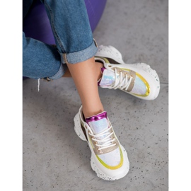SHELOVET Sneakers med pailletter på platformen hvid gul 1