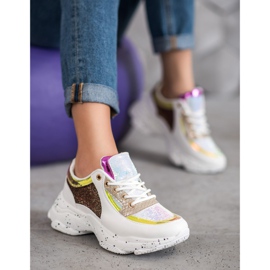 SHELOVET Sneakers med pailletter på platformen hvid gul 2