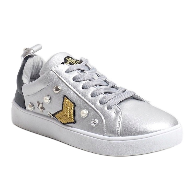 856-Y sølv sneakers rigt dekoreret sort grå 1