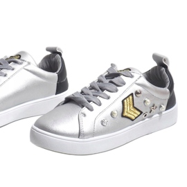 856-Y sølv sneakers rigt dekoreret sort grå 3