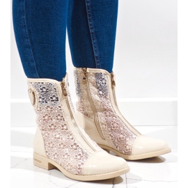 Beige openwork flade støvler X362 1