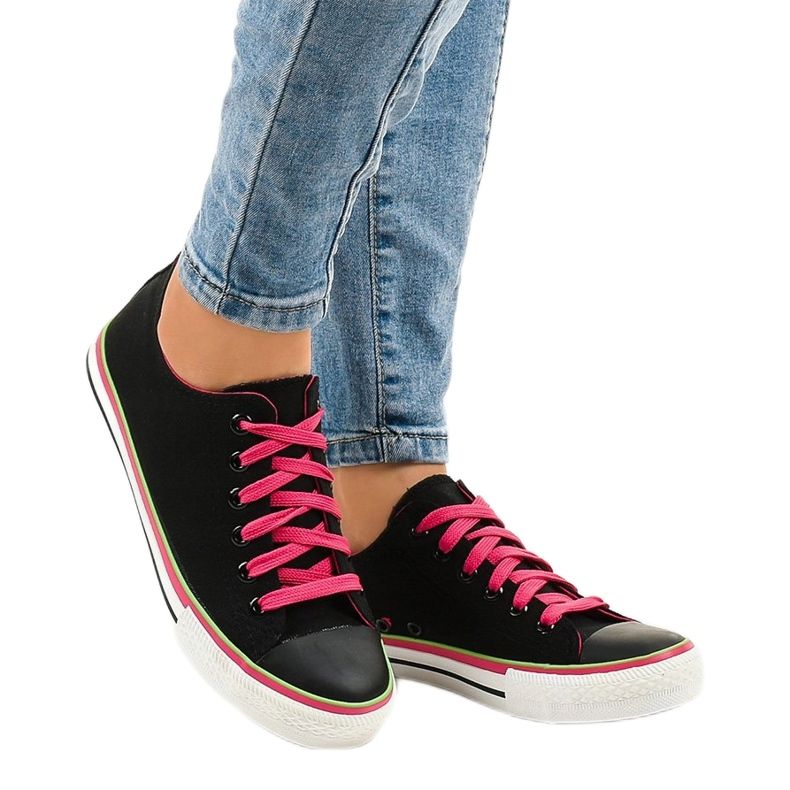 Sorte klassiske lave sneakers W03 grøn 2