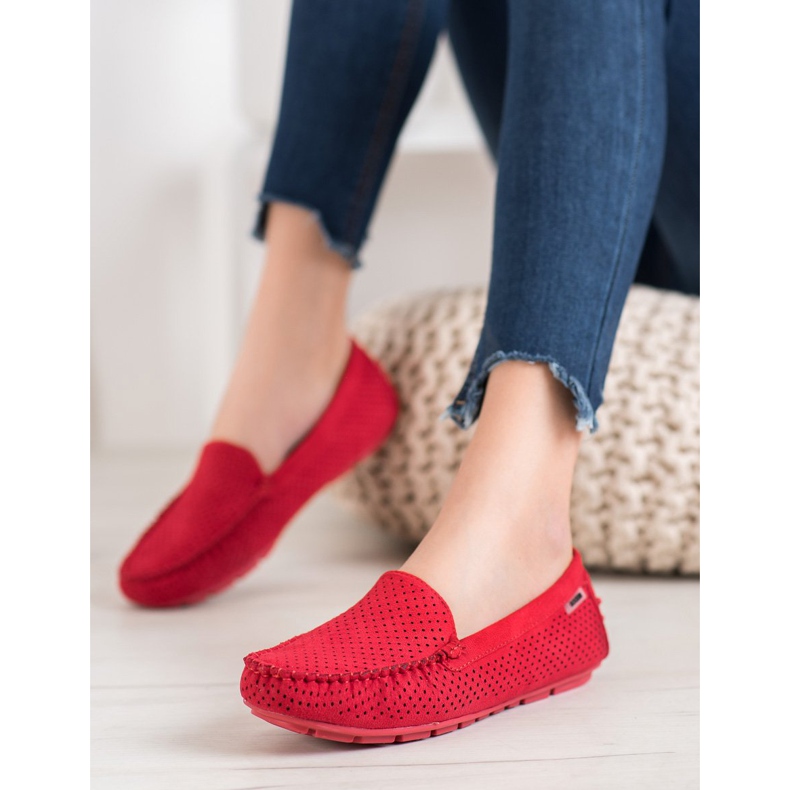 Goodin Openwork Loafers med ruskind rød 2