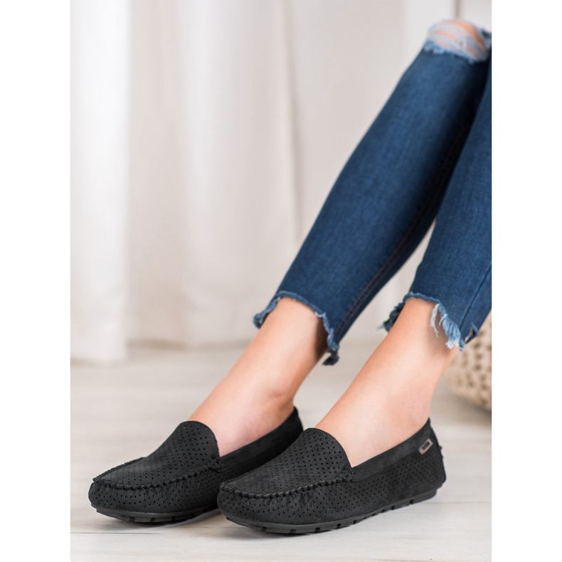 Goodin Openwork Loafers med ruskind sort 1