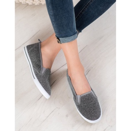 SHELOVET Slip-on sko med glitter grå 4