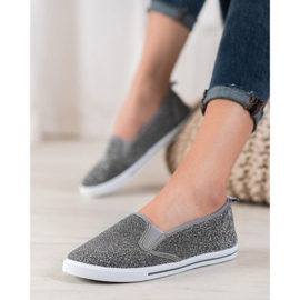 SHELOVET Slip-on sko med glitter grå 1