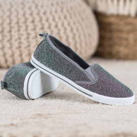 SHELOVET Slip-on sko med glitter grå 2