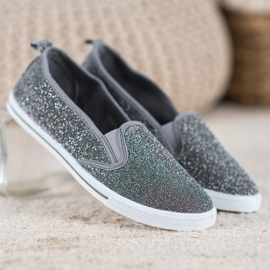 SHELOVET Slip-on sko med glitter grå 3