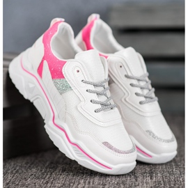 SHELOVET Sneakers på platformen med glitter hvid lyserød 4