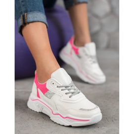 SHELOVET Sneakers på platformen med glitter hvid lyserød 5