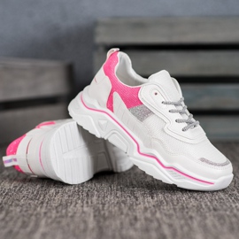 SHELOVET Sneakers på platformen med glitter hvid lyserød 3
