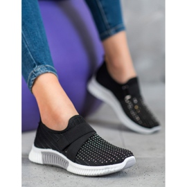 SHELOVET Sorte slipons med krystaller 1