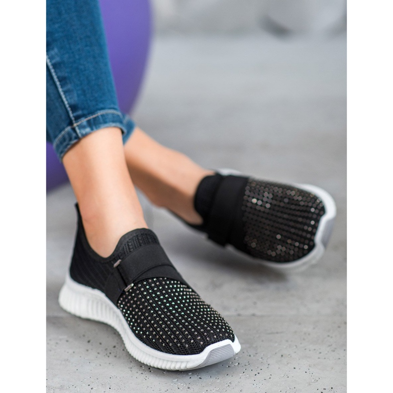 SHELOVET Sorte slipons med krystaller 2