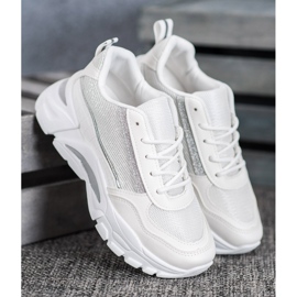 SHELOVET Stilfulde sneakers med glitter hvid 4