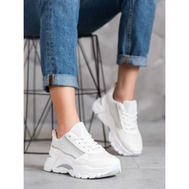 SHELOVET Stilfulde sneakers med glitter hvid 2
