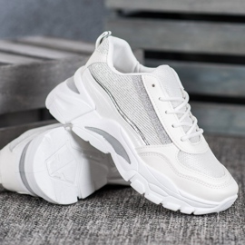SHELOVET Stilfulde sneakers med glitter hvid 3