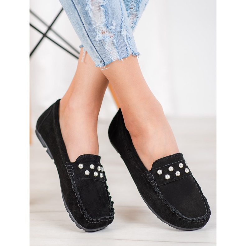 Filippo Læder loafers med perler sort 2