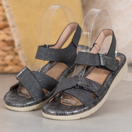 VINCEZA Velcro sandaler sort grå 3