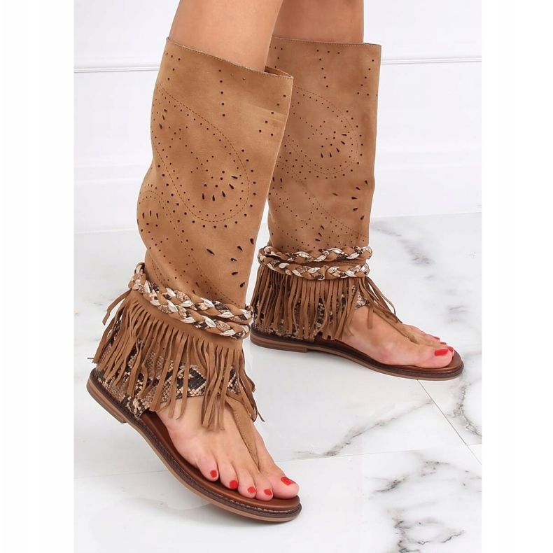 Boho flip-flops med kamel NS130P kamelskaft brun 1