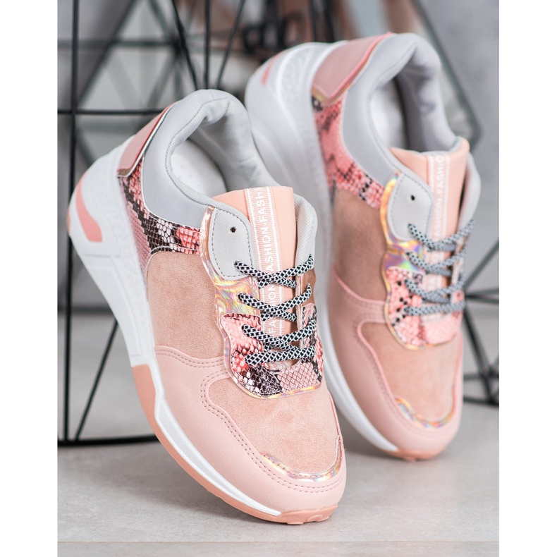 SHELOVET Snake print sneakers lyserød 1