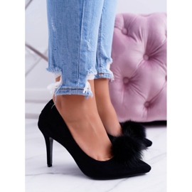 Kvinders sorte stiletter Suede Lu Boo Pompon 1
