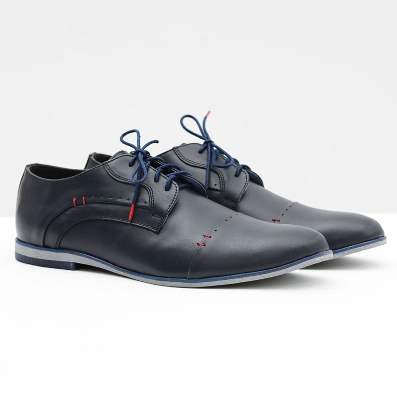 Gejms Elegante mænds lædersko Isacco Navy marineblå 1