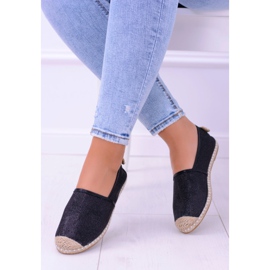 Lu Boo Black Glitter Espadrilles Slip On Miravet til kvinder sort 1