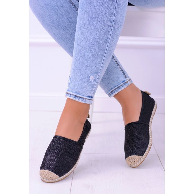 Lu Boo Black Glitter Espadrilles Slip On Miravet til kvinder sort 1