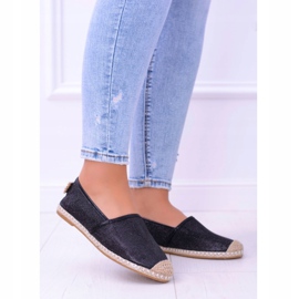 Lu Boo Black Glitter Espadrilles Slip On Miravet til kvinder sort 2