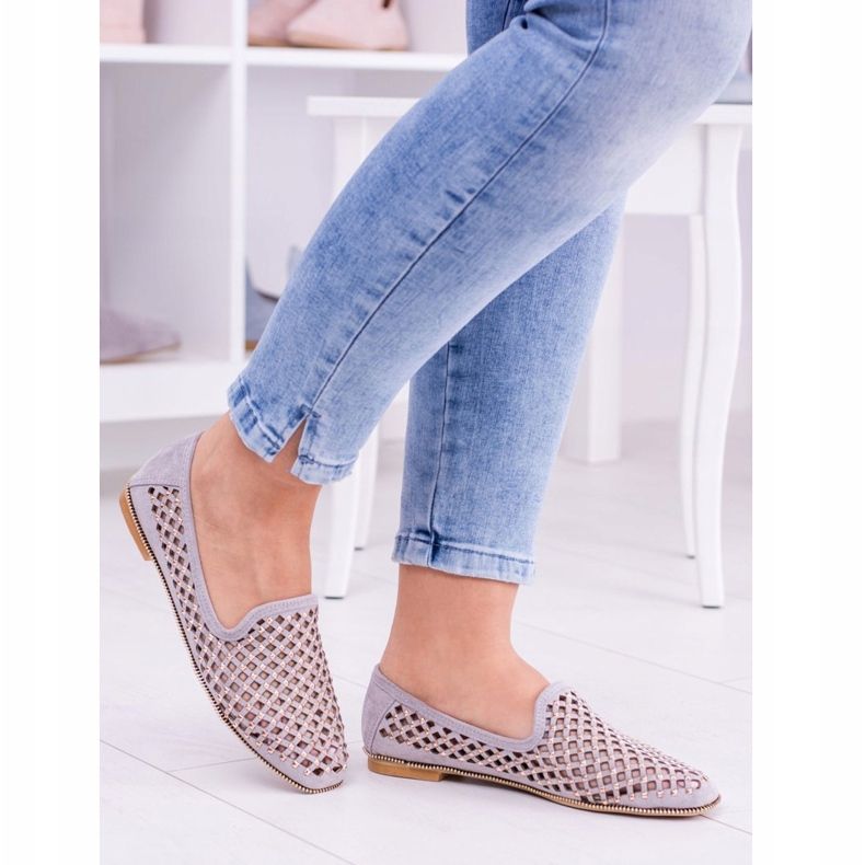 Lu Boo Grey Openwork Ballerinas Lordsy Studs Carmar grå 2