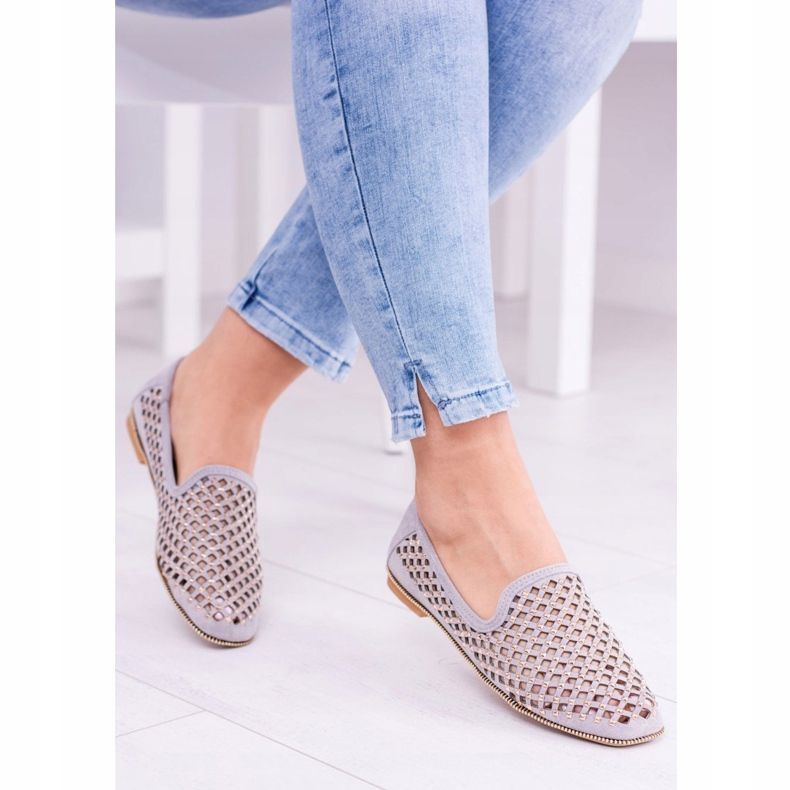 Lu Boo Grey Openwork Ballerinas Lordsy Studs Carmar grå 1