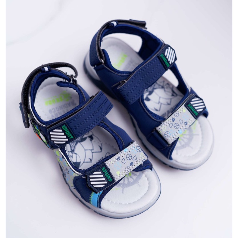 FRROCK Børns ungdoms drenge sandaler med velcro marineblå Reksio 1
