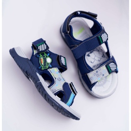 FRROCK Børns ungdoms drenge sandaler med velcro marineblå Reksio 2