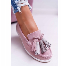 EVE Loafers til kvinder, ruskindslæder med frynser, pink batist lyserød 5