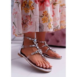 Kvinders sølv sandaler med Ywen krystaller grå 1