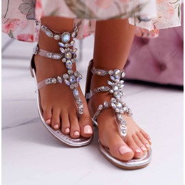 Kvinders sølv sandaler med Ywen krystaller grå 2